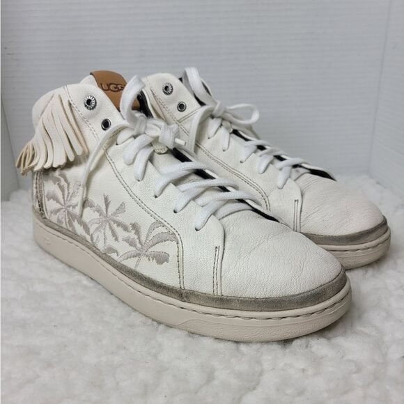 UGG Australia Cali Mens Size 10 Cream High Top Sneakers Palm Fringe Lace Up - Picture 1 of 8